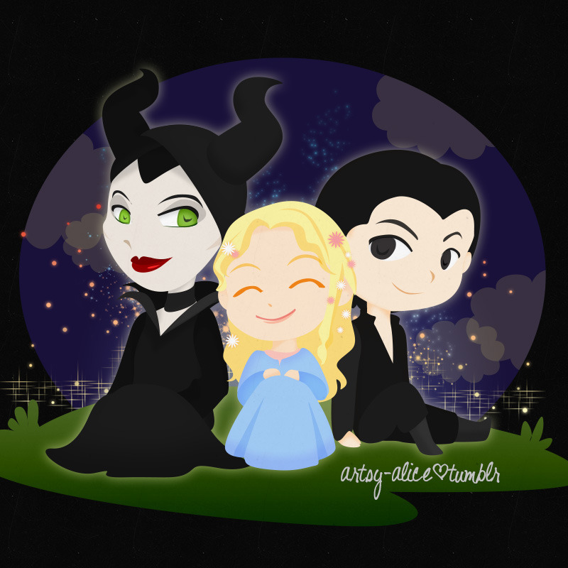 Maleficent, Aurora and Diaval